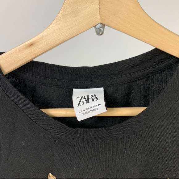 Zara Mens Diamond Studded Black Tee Shirt Medium M - Picture 3 of 7